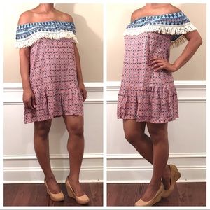 Off-the-Shoulder Mixed Print Dress
